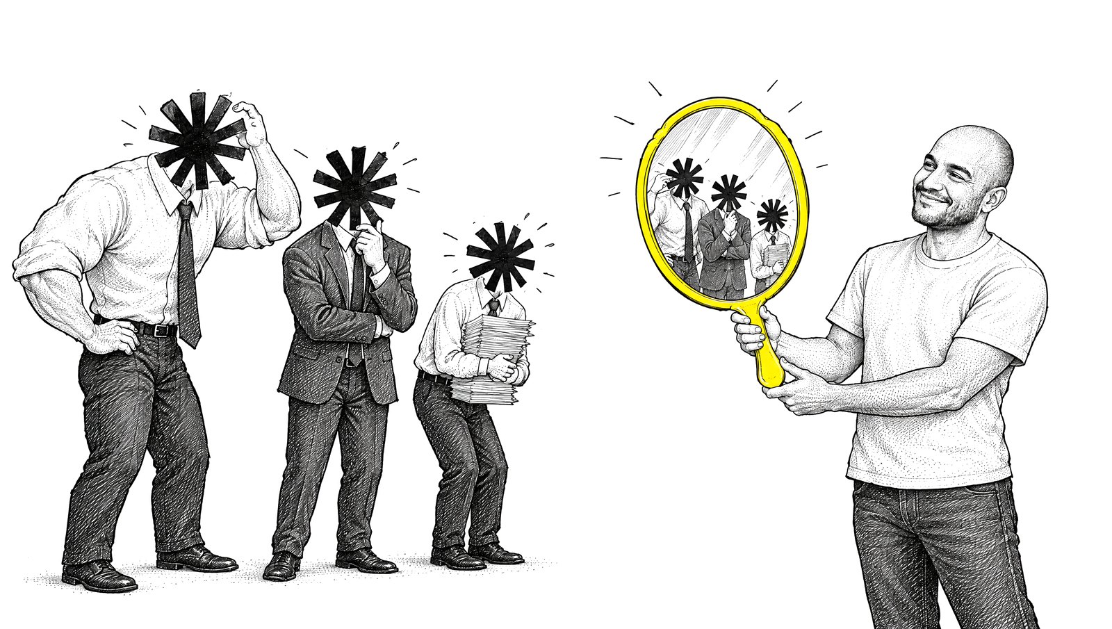 Three adjectives, one missing attribute: they cannot see themselves.